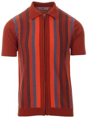 Madcap England Men's Mod Retro Full Zip Short Sleeved Polo 60s 70s Size L